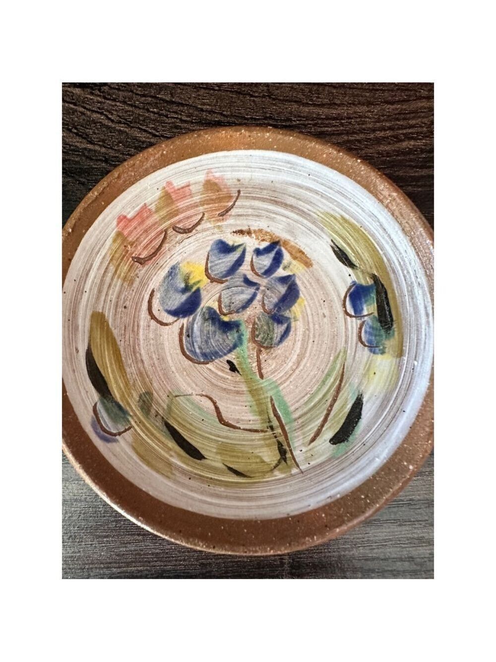 Signed Handmade Ceramic Bowls Set of 2 Blue Floral Pottery Stoneware Dinnerware - Picture 5 of 10